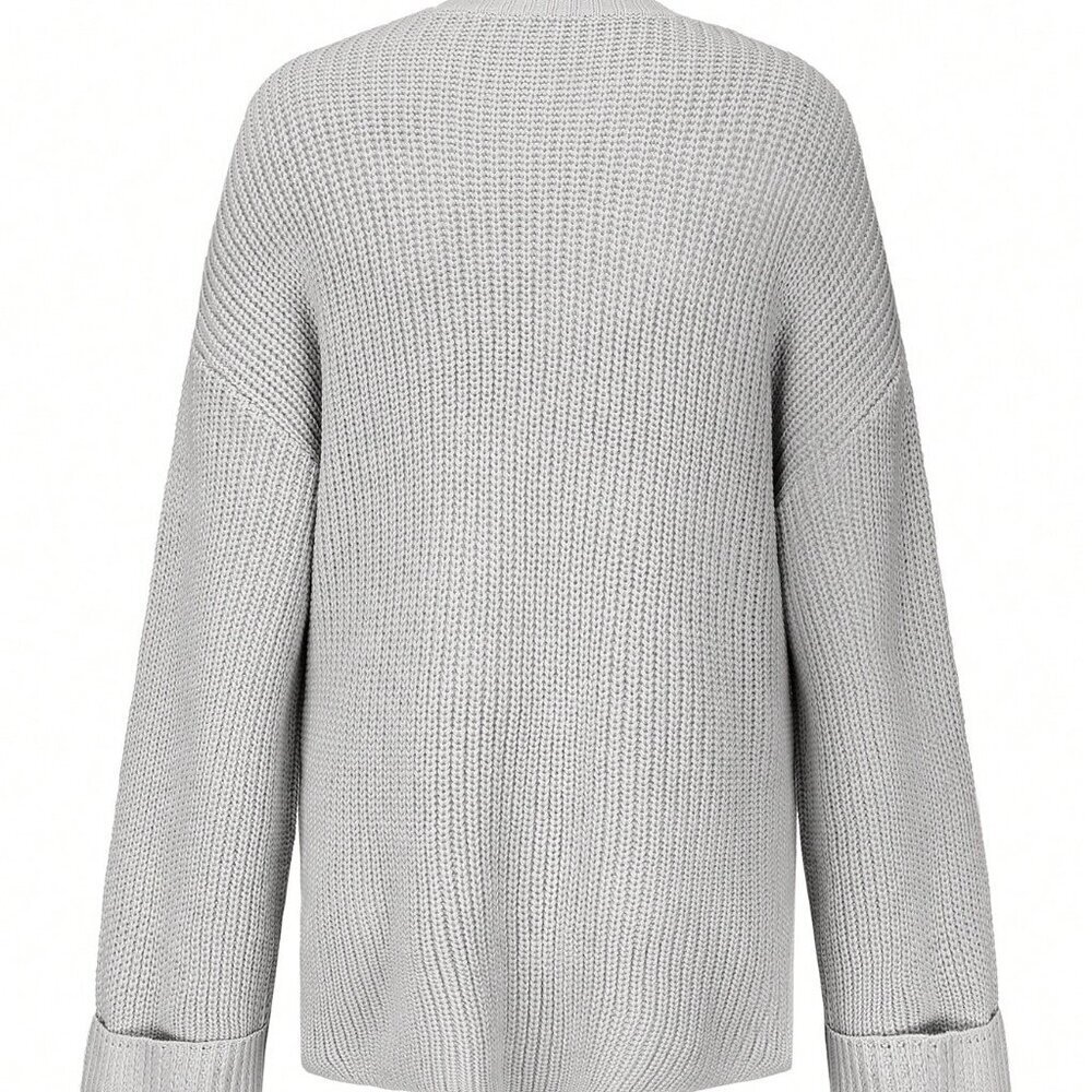 Grey Casual Women's Minimalist Long Split Sweater Top - Picture 9 of 9